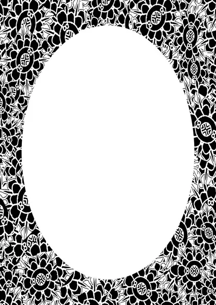 Порожня Рамка Чорно Білими Заплутаними Лінійними Художніми Закругленими Візерунками — стокове фото