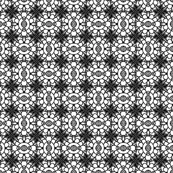 Линейный Художественный Цветочный Мотив Черно Белый Сложный Линейно Художественный Симметричный — стоковое фото