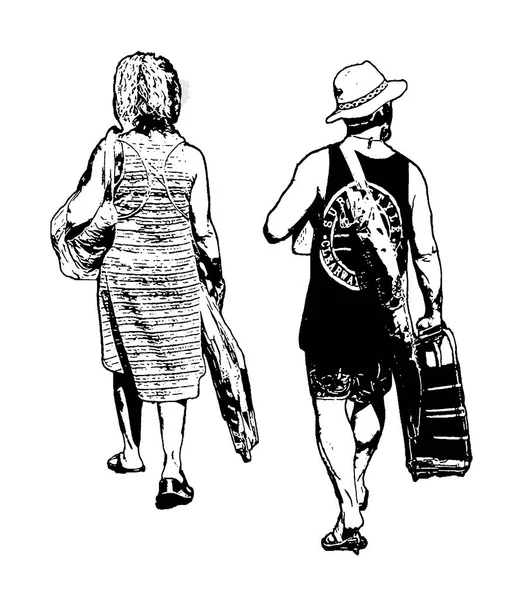 Dorosła Para Plażowym Ubraniem Białym Tle Grafika — Zdjęcie stockowe