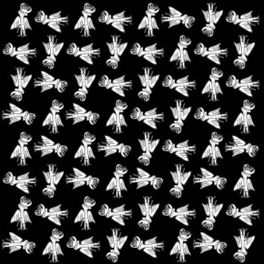 Canavar garip kuş doğrusal çizim motifi siyah ve beyaz rastgele desen