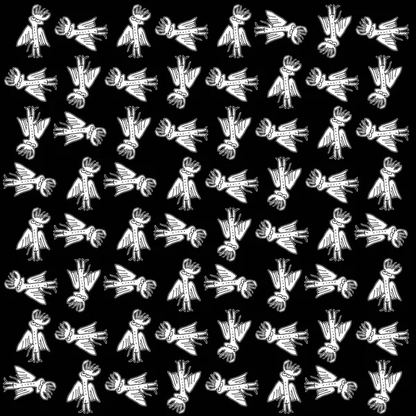 Mostro Wierd Uccello Lineare Abbozzato Disegno Arte Motivo Bianco Nero — Foto Stock