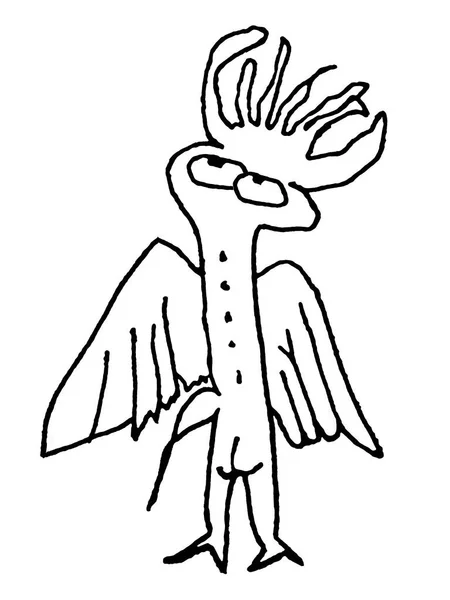 Monster Wierd Pták Otevřít Ústa Lineární Náčrtkové Kreslení Umění — Stock fotografie