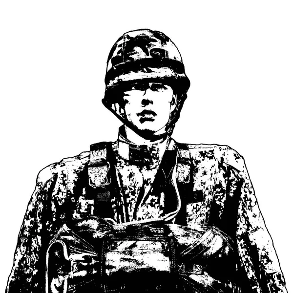 Изолированный Белом Черно Белом Изображении Солдат Манекенов Форме Парашютом — стоковое фото