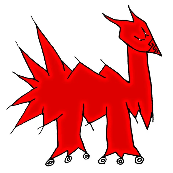 Rojo Dragón Juguete Con Ruedas Estilo Esquemático Dibujo Ilustración Aislada — Foto de Stock