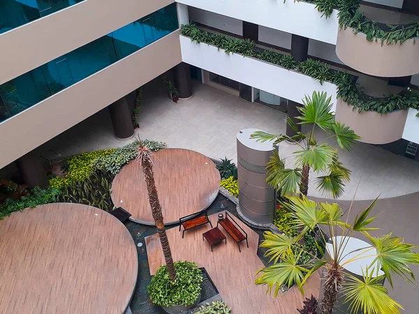 Vista Superior Plano Moderno Edificio Apartamentos Patio Interior Samborondon Ecuador —  Fotos de Stock