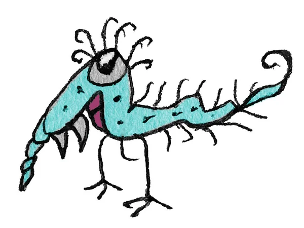 Fantasy Alien Vogel Skizzenhaften Stil Isoliert Farbige Zeichnung — Stockfoto
