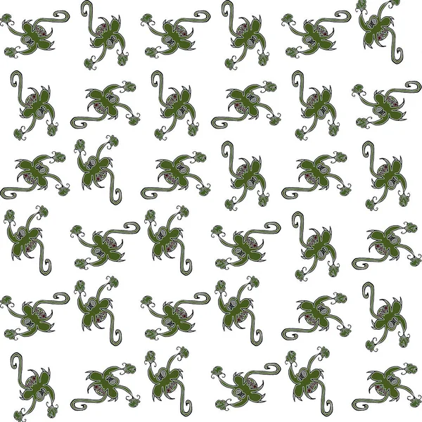 Fantastische Monsterpflanze Zeichnet Motivmuster Grünen Und Weißen Farben — Stockfoto