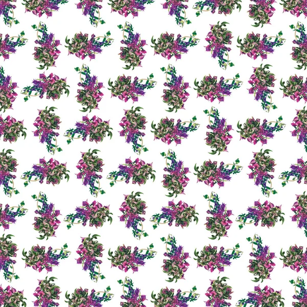Дизайн Цветочных Узоров Bougainvillea Белом Фоне — стоковое фото