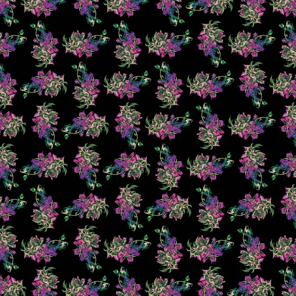 Bougainvillea Květinový Motiv Vzor Design Přes Černé Pozadí — Stock fotografie