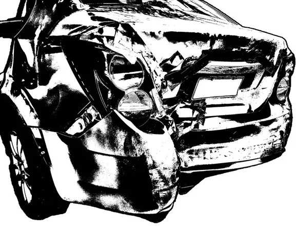 Crashed Auto Vista Posteriore Isolato Contro Sfondo Grafico Bianco — Foto Stock
