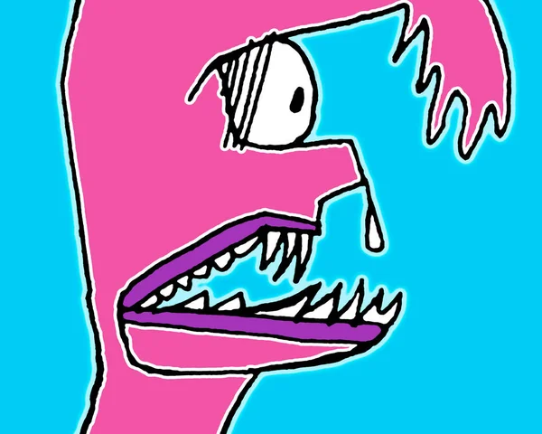 Vibrant Colors Funny Monster Surprise Expression Drawing Close Portrait — Stock Photo, Image