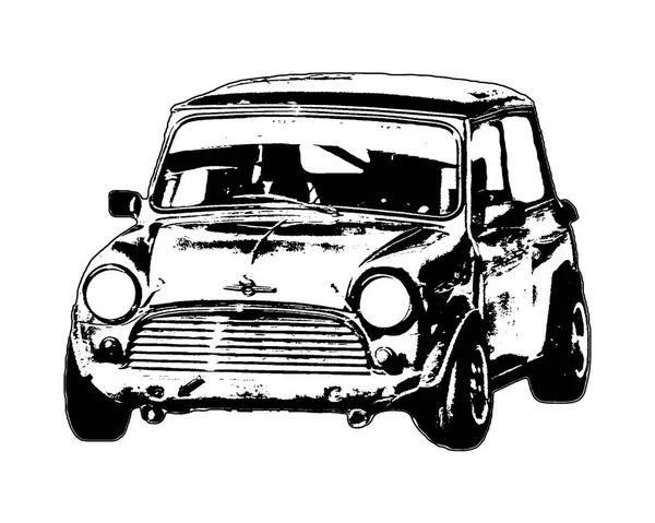 Klasszikus Drift Verseny Autó Elszigetelt Fekete Fehér Grafika Ellen Fehér — Stock Fotó