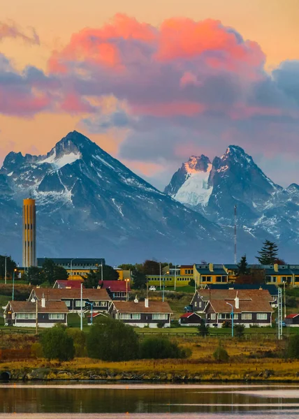 stock image Ushuaia waterfront cityscape at sunset time, tierra del fuego, argentina