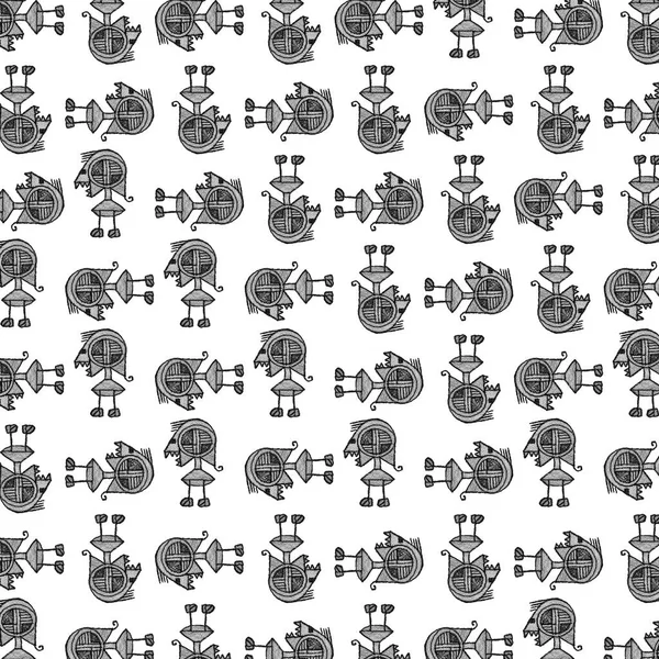 Černobílé Náčrtkové Styl Kyborg Mimozemské Monstrum Kreslení Ilustrační Vzor — Stock fotografie