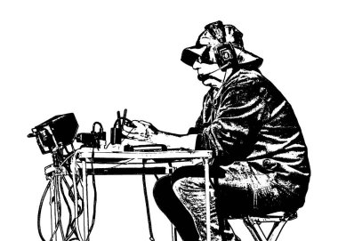 Beyaz şablon biçiminde izole edilmiş yayın yapan adam