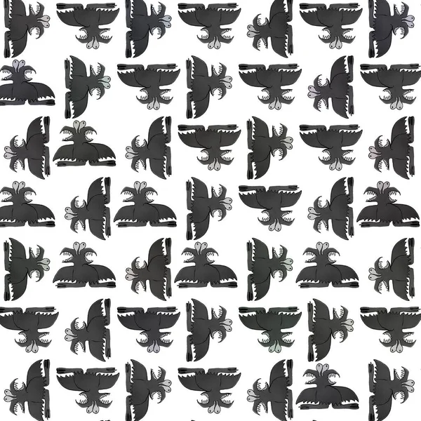 Grey Mixed Colors Monster Bird Pencil Drawing Motif Pattern Background — Stock Photo, Image