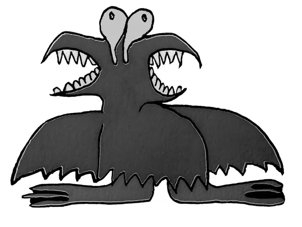 Grå Blandade Färger Monster Fågel Penna Ritning Isolerad Illustration — Stockfoto