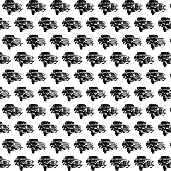 Klasik Araba Grafik Motifi Siyah Beyaz Illüstrasyon Deseni — Stok fotoğraf