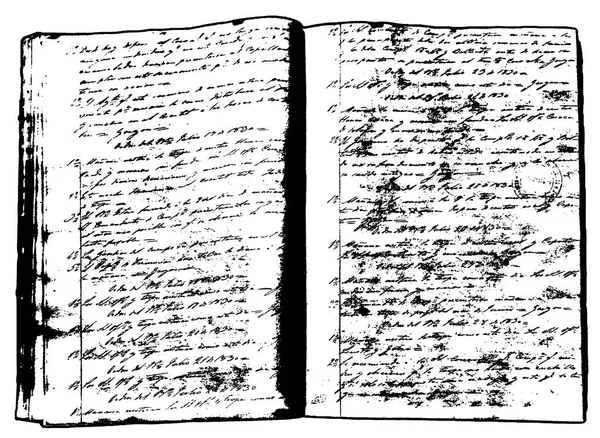 Isolado Aberto Antigo Manuscrito Livro Isolado Gráfico Contra Fundo Branco — Fotografia de Stock