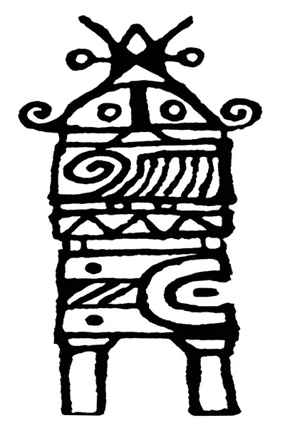 Dessin Croquis Dessin Noir Blanc Totem Tribal Illustration Isolée — Photo