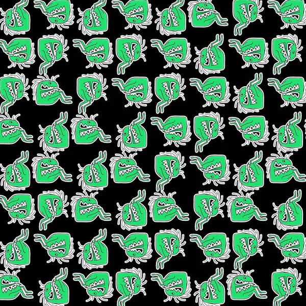 Monstruo Verde Feo Arte Lineal Estilo Incompleto Dibujo Motivo Patrón —  Fotos de Stock