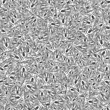 Korkutucu ifade motifli komik garip canavar siyah ve beyaz desenli