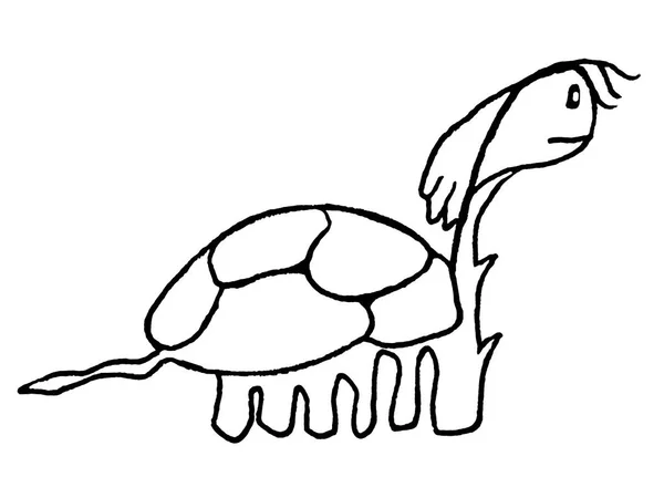 Side view prehistoric turtle sketchy style black and white isolated drawing