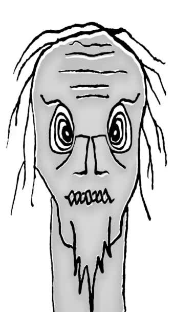 Gergin Duygu Yakın Çekim Yaşlı Adam Canavar Döngülü Animasyon Çiziyor Stok Çekim 