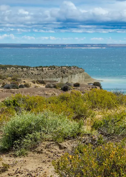 Cerro avanzado 'nun yeni körfez manzarası, Puerto Medresesi, Chubut Bölgesi, Arjantin