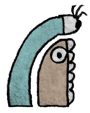 Garip, antropomorfik yaratıklar yarım yamalak bir el çizimi.