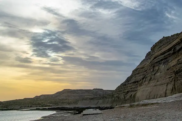 stock image Landcape scene at empty beach, puerto piramides beach, biedma department, puerto madryn, chubut province, argentina