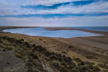 Caleta Valdes 'in hava manzarası, yarımada valfleri, Vivilayet, Chubut, Arjantin