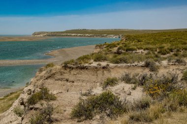 Caleta Valdes 'in hava manzarası, yarımada valfleri, Vivilayet, Chubut, Arjantin