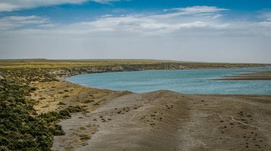 Caleta Valdes 'in hava manzarası, yarımada valfleri, Vivilayet, Chubut, Arjantin