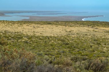 Caleta Valdes 'in hava manzarası, yarımada valfleri, Vivilayet, Chubut, Arjantin