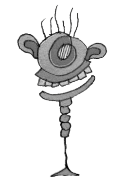 Öndeki ürkütücü oyuncak el çizimi izole edilmiş gri renkler çizimi