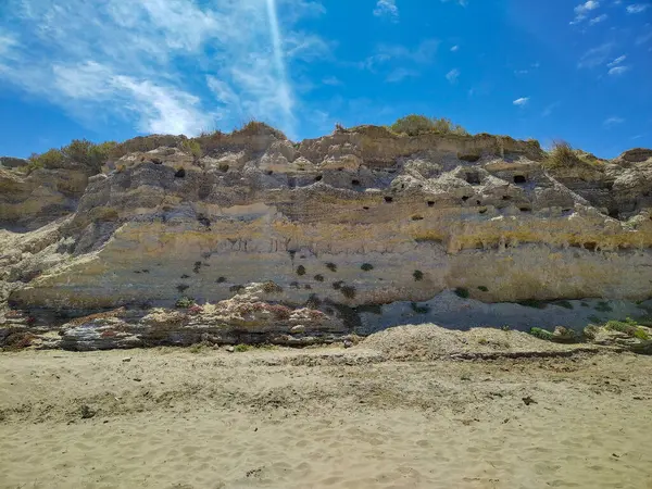 Stock image Big rock cliff at one of the beaches of las grutas town, a beach resort town located in rio negro province, argentina