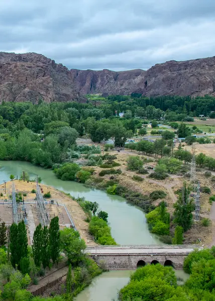 stock image Aerial view of florentino ameghino dam, a gravity dam in chubut province, patagonia, argentina