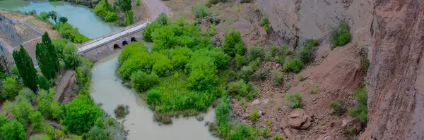 stock image Aerial view of florentino ameghino dam, a gravity dam in chubut province, patagonia, argentina