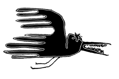 Ürkütücü siyah kuş yarım yamalak çizimler yapıyor.