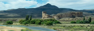 High angle view landscape at piedra parada, a patagonia ancient landscape formed by volcanic activity, chubut province, argentina  clipart