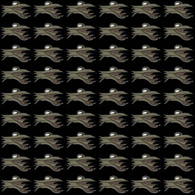 Uzaylı balık eliyle çizilmiş renkli çizim motifi siyah arkaplan üzerinde pürüzsüz desen