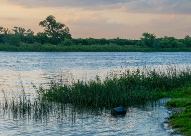 Santa Lucia River, Los Cerrillos, Canelones Departmanı, Uuguay 'da öğleden sonra sahili.