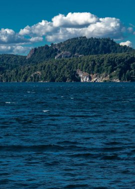 Nahuel huapi Gölü ve ormanlık tepe manzarası, San Carlos de Bariloche, ro zenci bölgesi, Arjantin