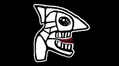 Yan görünüm uzaylı kafası üzerinde kırmızı et çiğneyen el çizimi 2d animasyon video