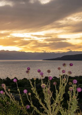 Nahuel huapi Gölü ve And Dağları günbatımı manzarası, bariloche, Rio Negro ili, Patagonya, Arjantin