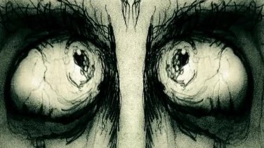 Ön manzara aşırı yakın çekim eli çizilmiş gergin ve heyecanlı adam bak 2d döngü şeklinde animasyon video