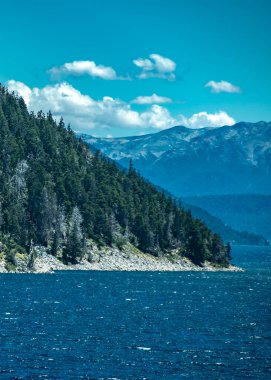 Orman dağları ve Nahuel Huapi Gölü yaz günü manzara, Rio Negro Bölgesi, Patagonya, Arjantin