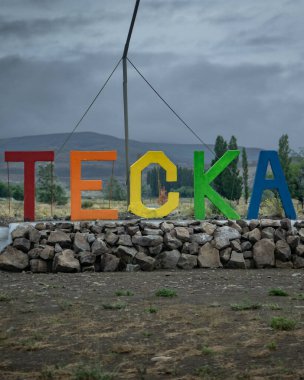 Bozkır arazisinde tekka mektupları, paso de indios köy, chubut vilayeti, patagonya, Arjantin