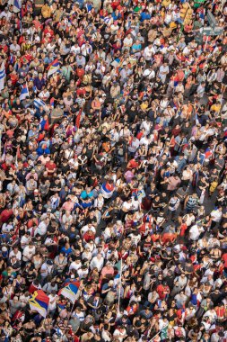 Montevideo, Uruguay: Mart 12025: Uruguay 'da Uruguay Yeni Başkan Varsayımları Yürüyüşü' nde 18. de Julio Caddesi 'nde binlerce çılgın amplio hayranının yüksek açılı görüntüsü